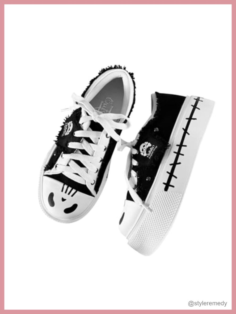 Goth Platform Sneakers Ghost Print Chunky Sole Canvas Lace-Up Women